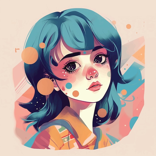 Cute girl colorful vector ilustration