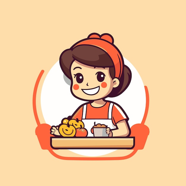 Cute girl cooking in kitchen vector illustration Cartoon girl cooking at home