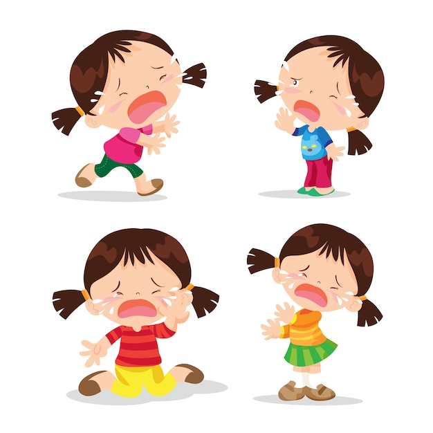 Vector cute girl crying cartoon