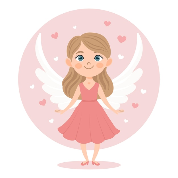 Cute girl cupid character angel girl Valentines Day card pastel colors Vector