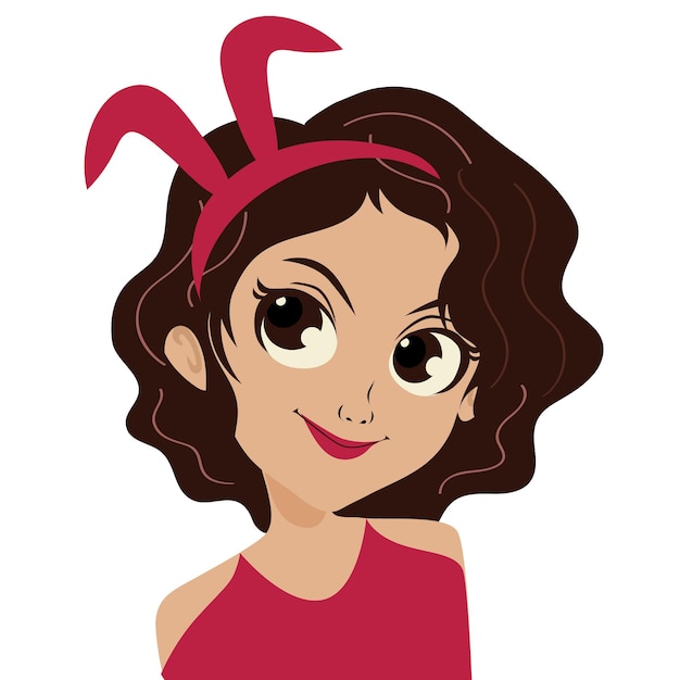 Vector cute girl curl hair with bunny band