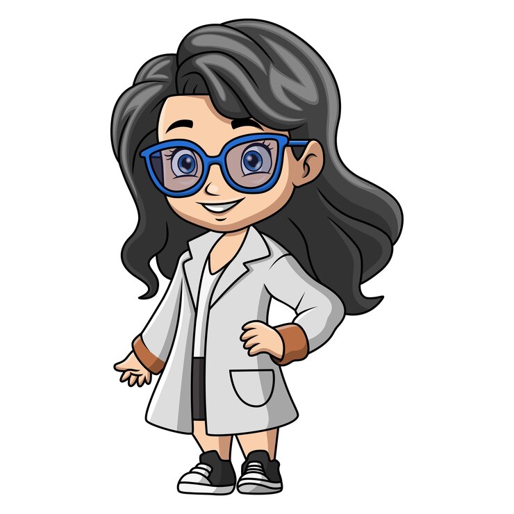 색 바탕에 있는 귀여운 여자 의사 만화