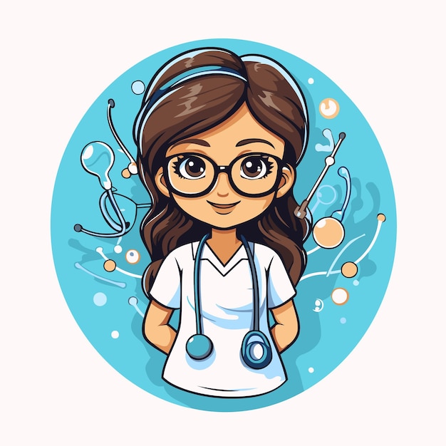 Cute girl doctor with stethoscope cartoon vector illustration graphic design