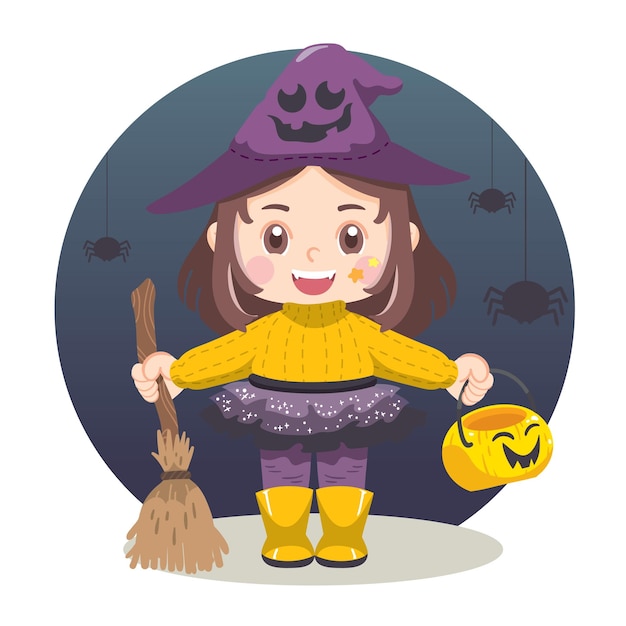cute girl Dress up as a witch on Halloween