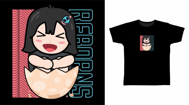 卵のTシャツのデザインのかわいい女の子