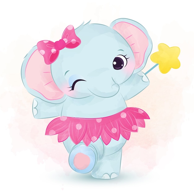 분홍색 치마와 함께 춤추는 귀여운 소녀 코끼리