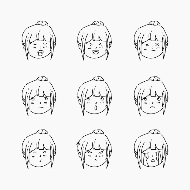 cute girl face doodle line vector illustration