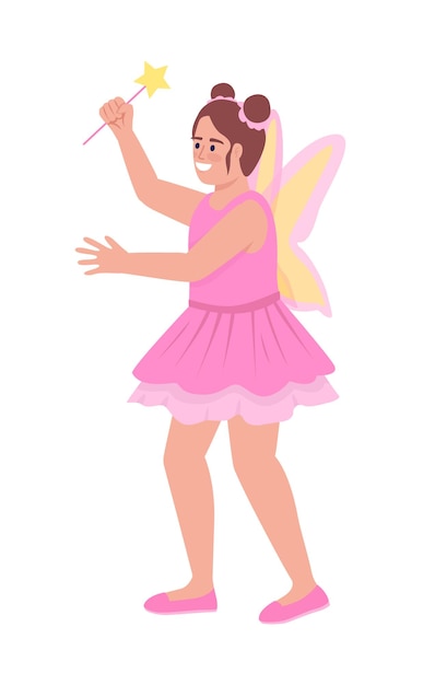 Cute girl in fairy dress semi flat color vector character