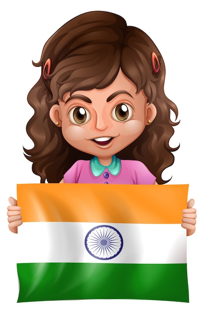 Cute girl and flag of india