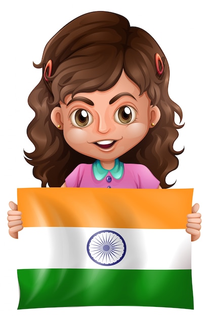 Vector cute girl and flag of india