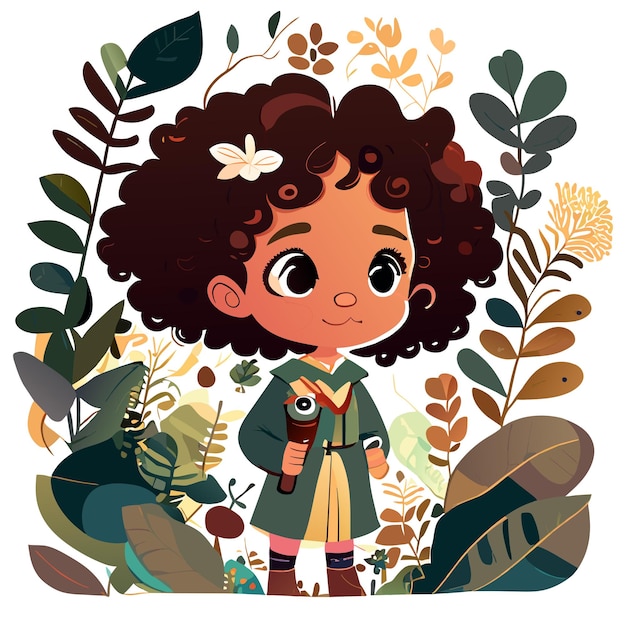 Милая девушка в лесу акварельная иллюстрация для детей