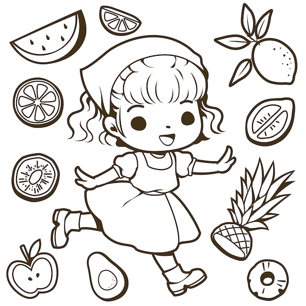 Cute girl and fruit doodle