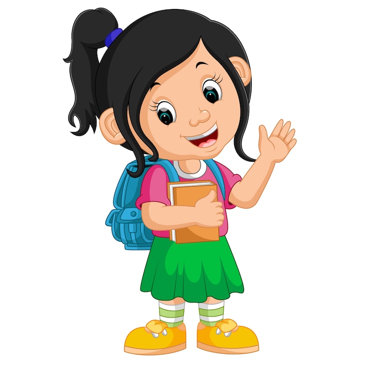 Vector cute girl go to school cartoon
