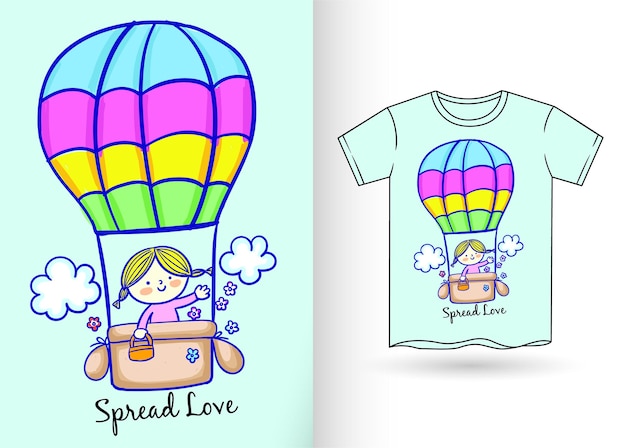 Cute girl hand drawn illustration for kids t shirt