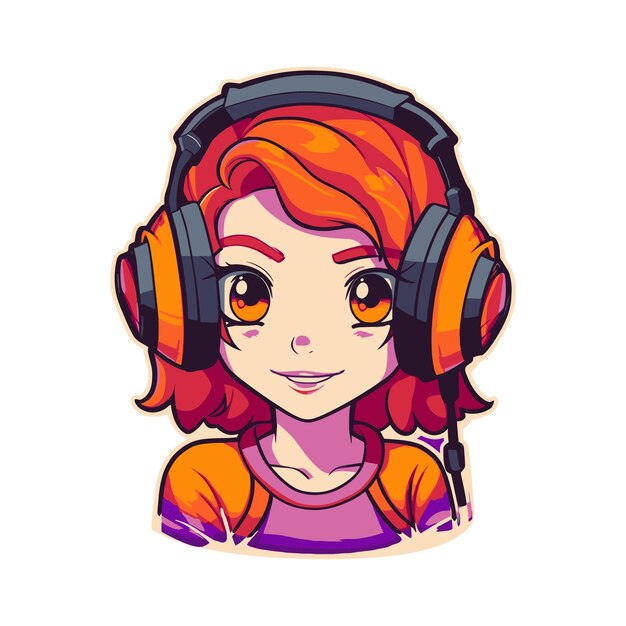 Cute girl in headphones Cartoon vector illustration