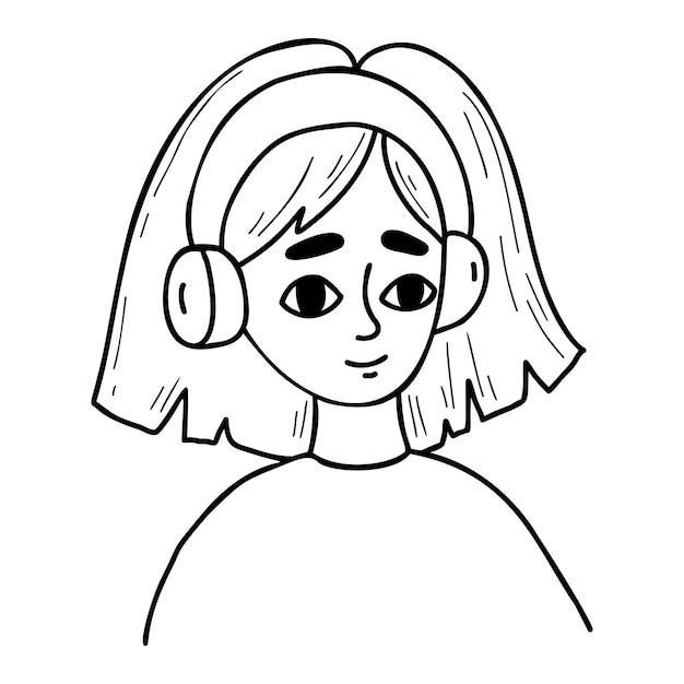 Cute girl in headphones in doodle style