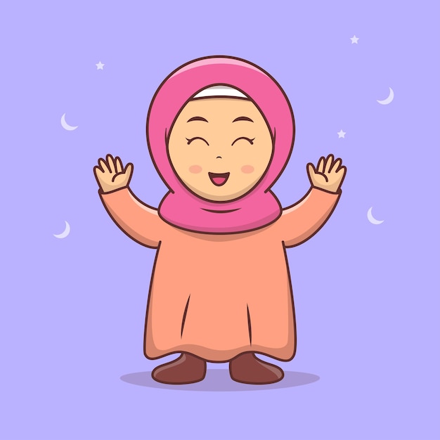 Cute girl hijab Happy Face illustration muslim girl with hijab cartoon Premium Vector ramadan illustration