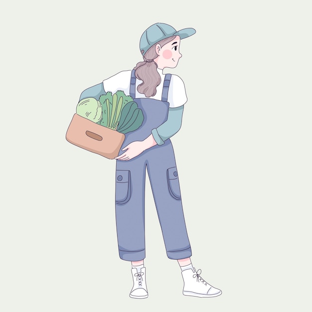 Cute girl hold vegetables illustration