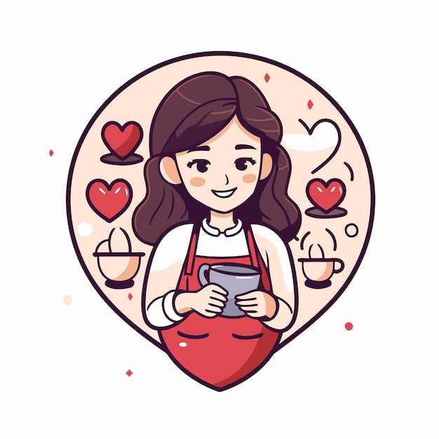 Cute girl holding a cup of coffee in the shape of a heart