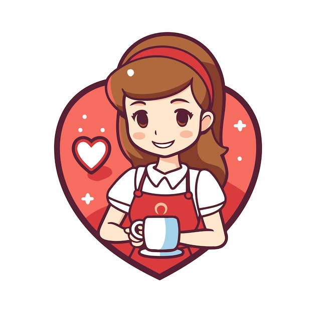 Vector cute girl holding a cup of coffee vector illustration in cartoon style