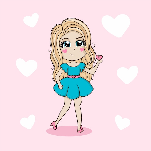 Vector cute girl holding heart