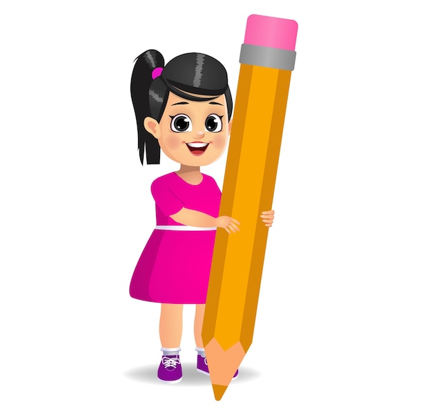 Милая девушка держит карандаш