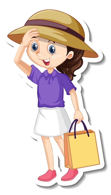Cute girl holding shopping bag cartoon character