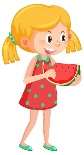 Vector cute girl holding watermelon