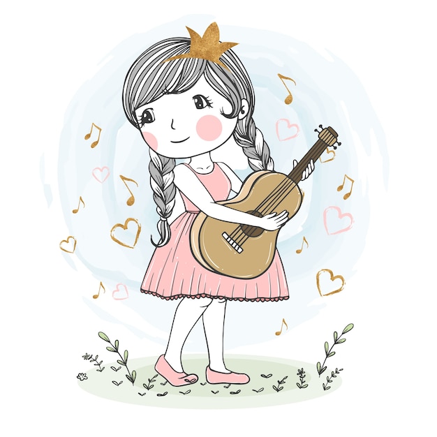 ギターを弾くかわいい女の子のイラスト プレミアムベクター ギターを弾くかわいい女の子のイラスト プレミアムベクター
