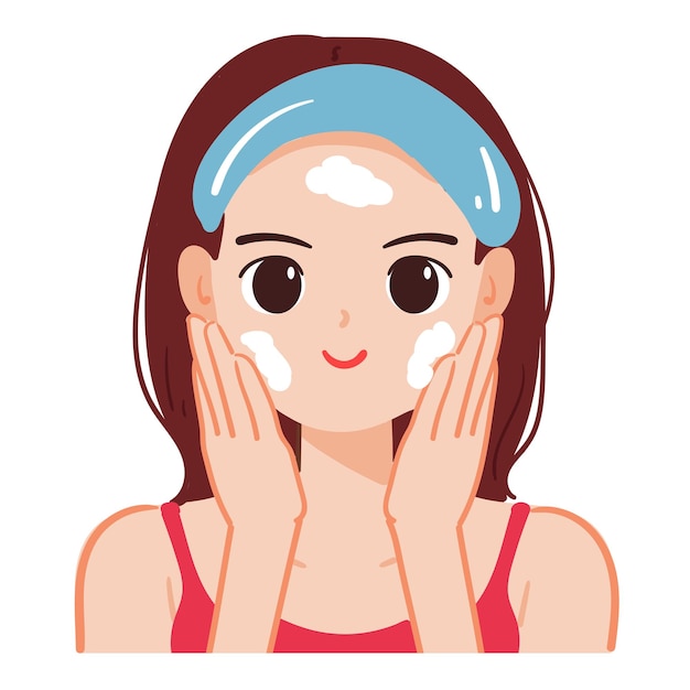 Vector cute girl illustration washing her face