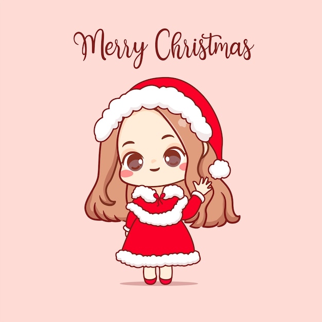 サンタ衣装でかわいい女の子メリー クリスマスかわいいアート イラスト