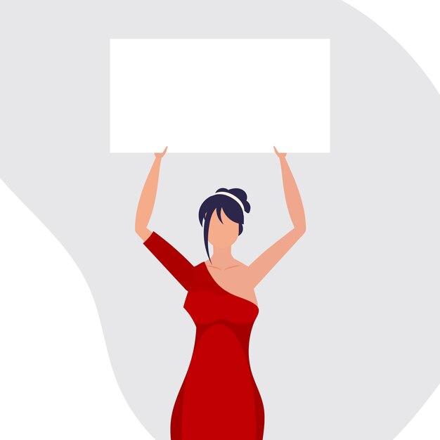 A cute girl is protesting with a banner The concept of expressing thoughts dissatisfaction and protests Flat style Vector