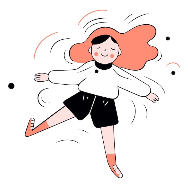 Cute girl jumping in the air in cartoon style