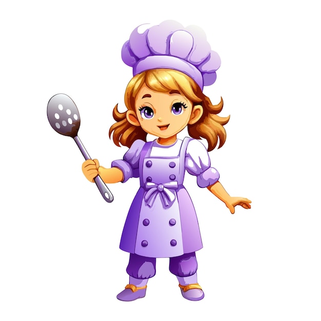 Vector cute girl kid chef