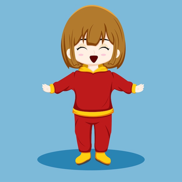 Vector cute girl laughing with her hands spread illustration