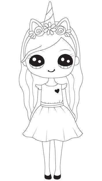 Cute girl line art illustration