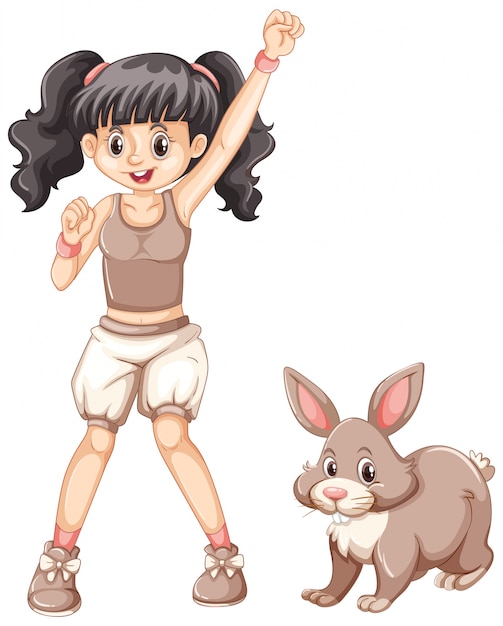 Cute girl and little bunny