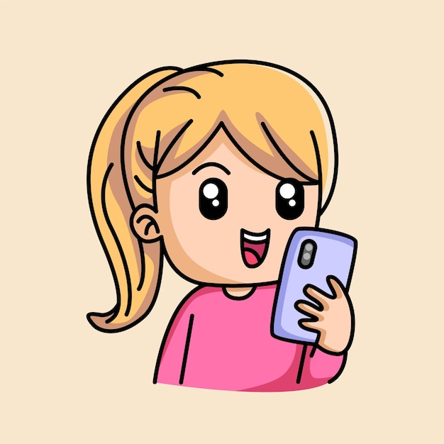 スマートフォンの漫画を見ているかわいい女の子