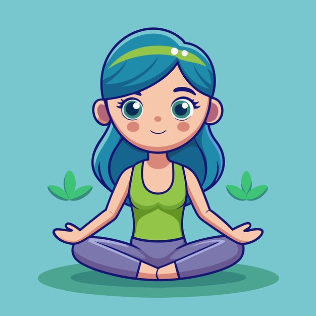 Vector cute girl meditating in lotus pose