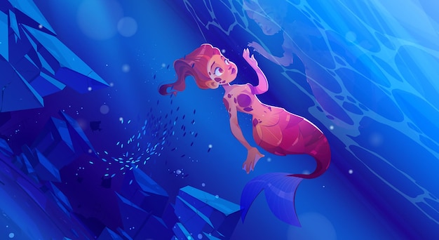 Вектор Милая русалка под водой в море