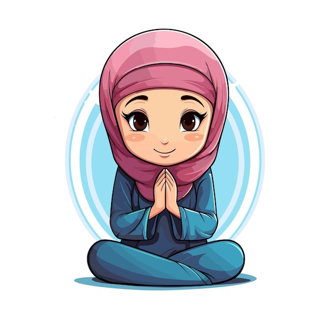 cute girl moslem prayer cartoon vector