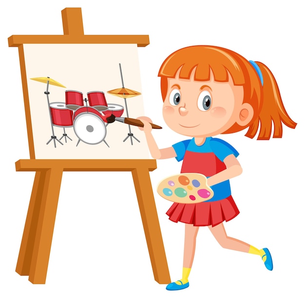 Cute girl painting on canvas