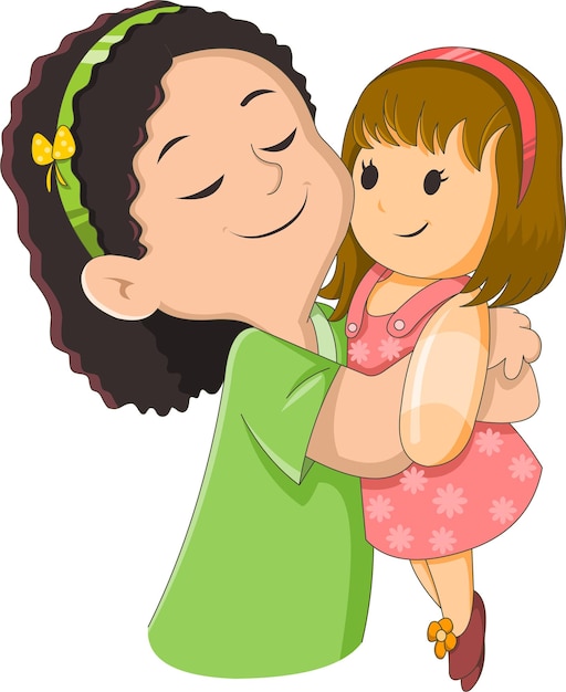 Vector cute girl pampering her doll vector illustration