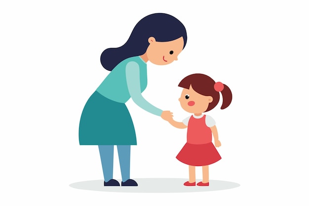 cute girl pay respect mother illustration