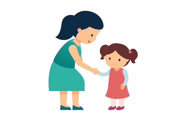 cute girl pay respect mother illustration