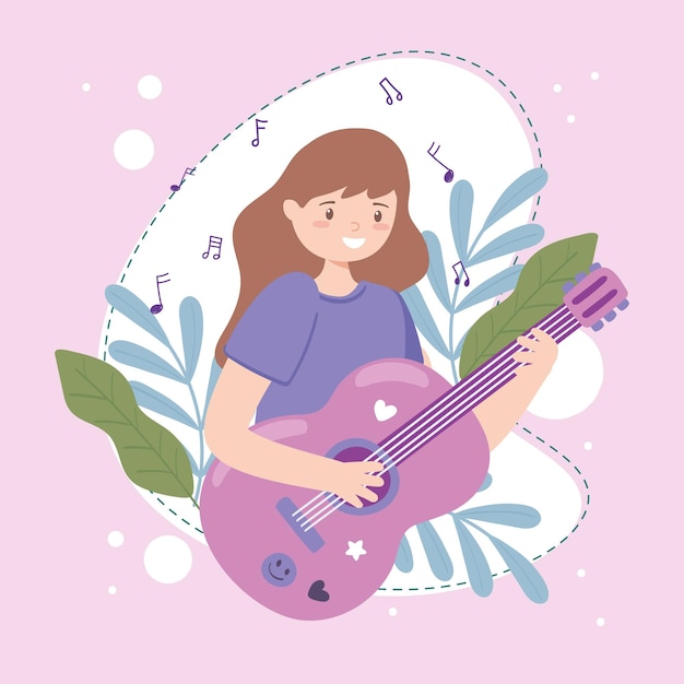 Cute girl play the guitar