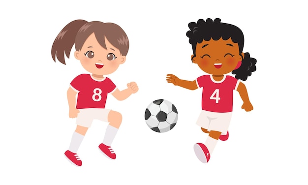cute girl playing football together