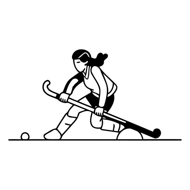 Cute girl playing hockey Vector illustration in flat cartoon style