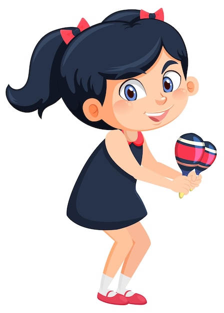 Vector cute girl playing maracas