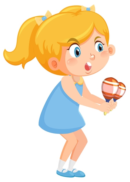 Vector cute girl playing maracas